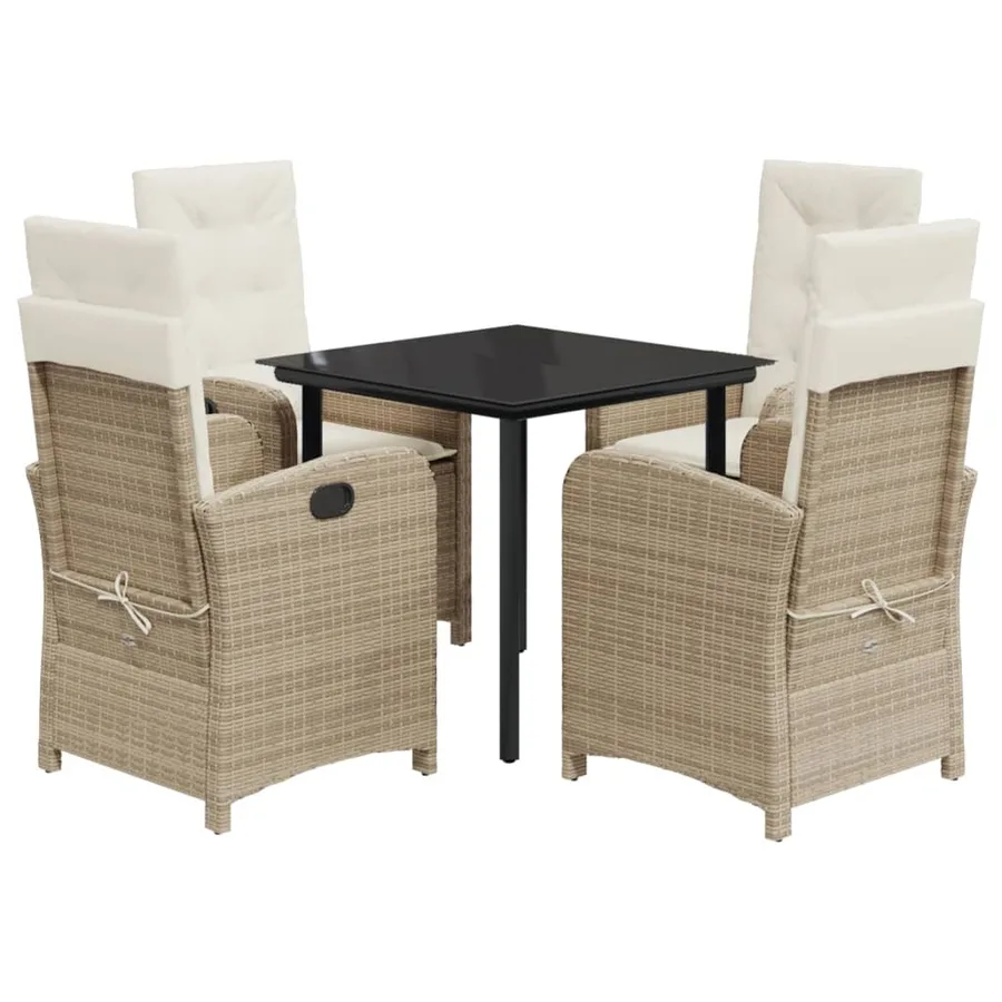 Ensemble à manger de jardin avec coussins 5pcs Beige poly rotin - 2