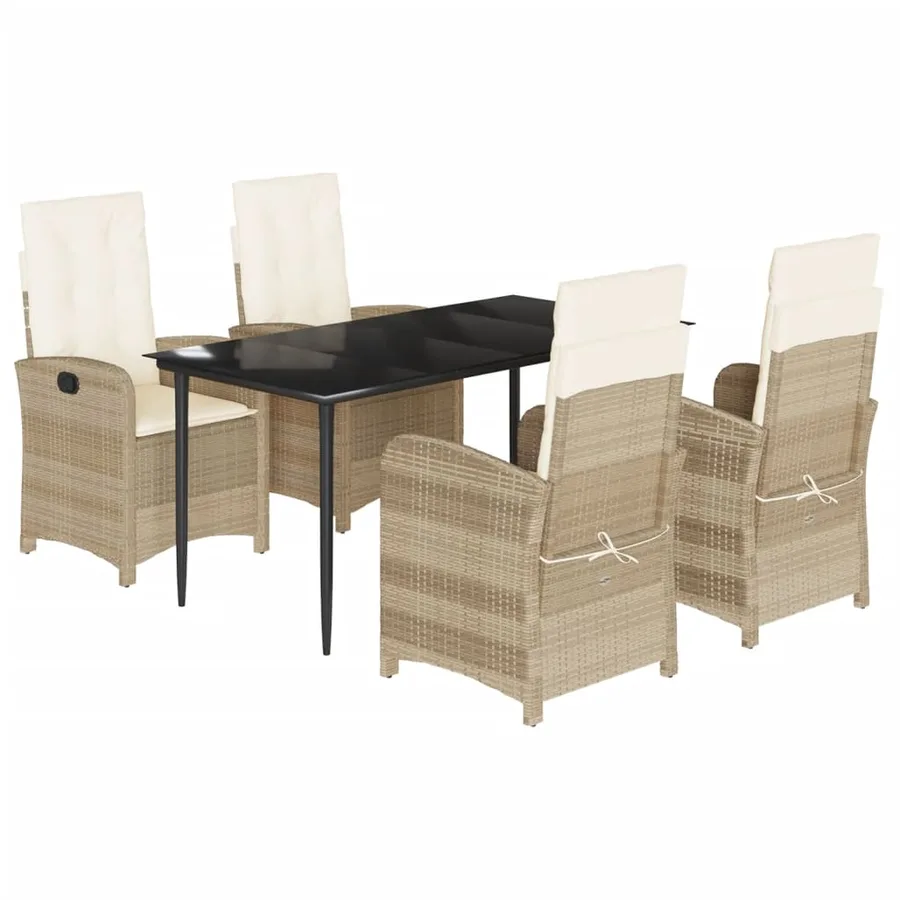 Ensemble à manger de jardin avec coussins 5pcs Beige poly rotin - 2