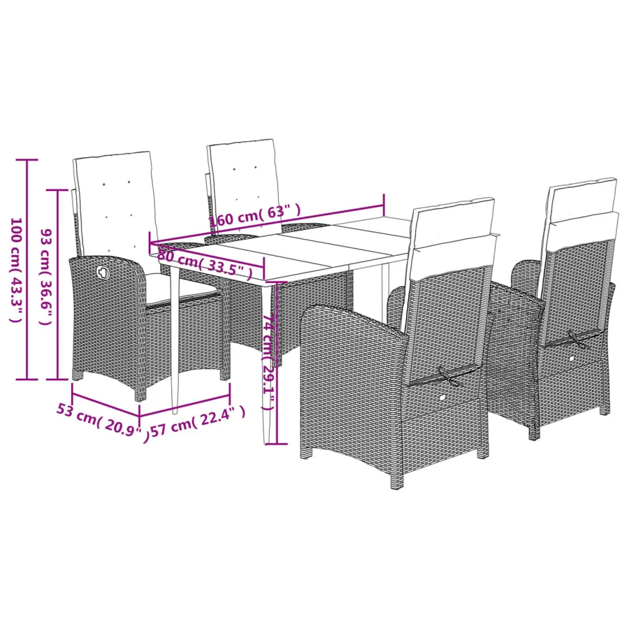 Ensemble à manger de jardin avec coussins 5pcs Beige poly rotin - 9