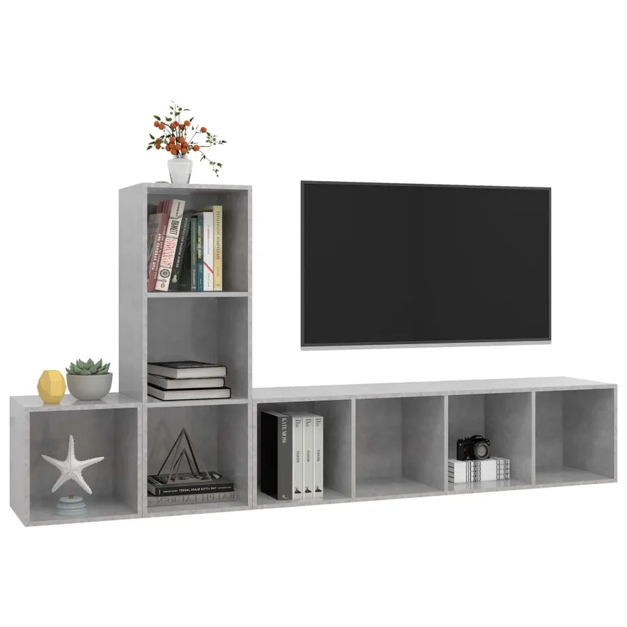 Ensemble de meuble TV 3 pcs Gris béton Bois d'ingénierie - 3