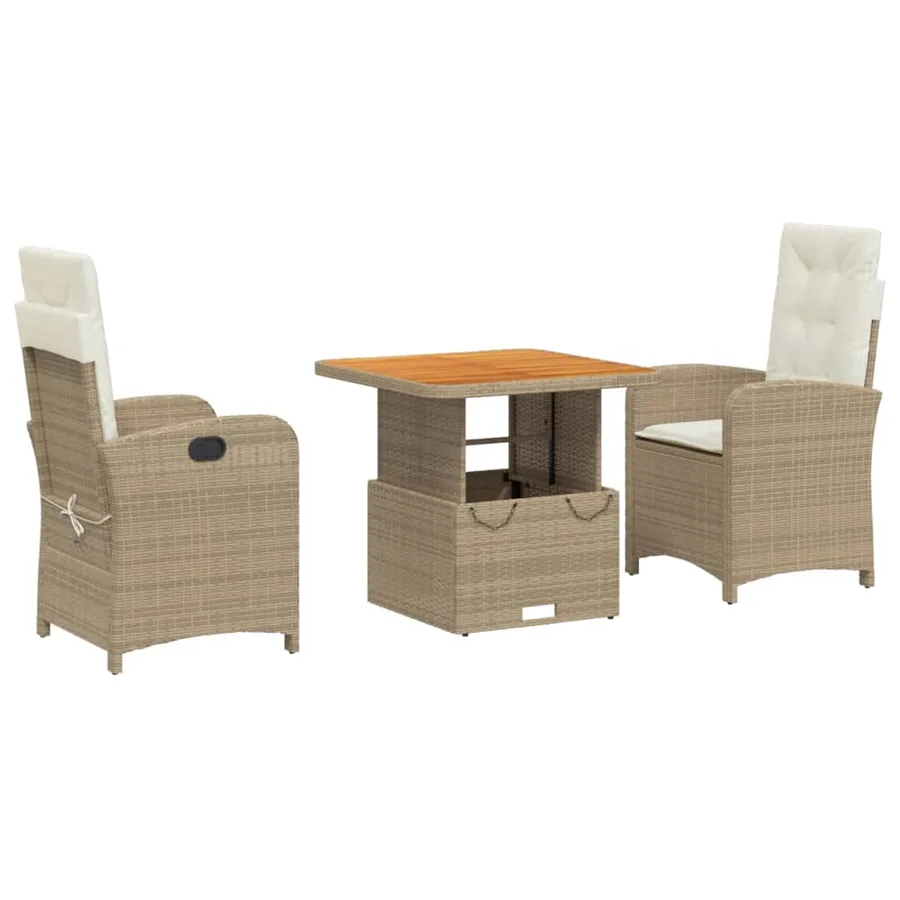 Ensemble à manger de jardin et coussins 3 pcs Beige poly rotin - 2