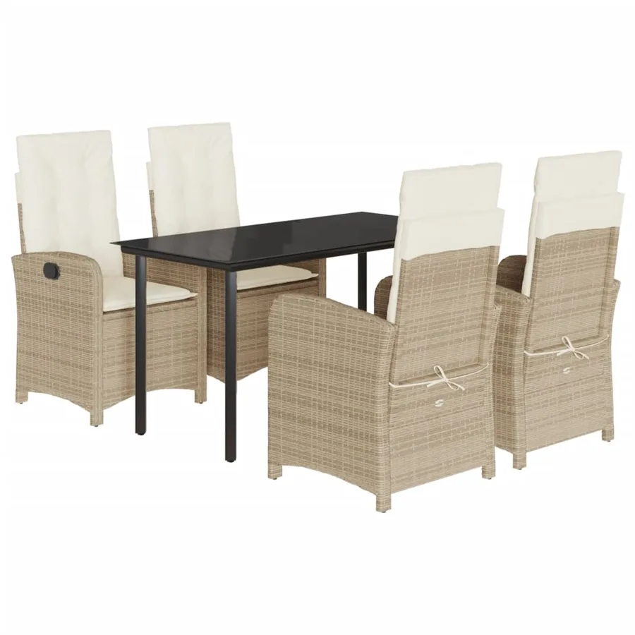Ensemble à manger de jardin avec coussins 5pcs Beige poly rotin - 2