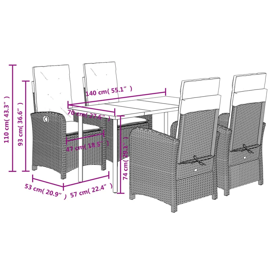Ensemble à manger de jardin avec coussins 5pcs Beige poly rotin - 9
