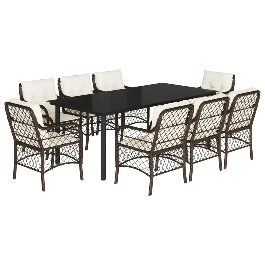 Ensemble à manger de jardin et coussins 9 pcs marron poly rotin - 2