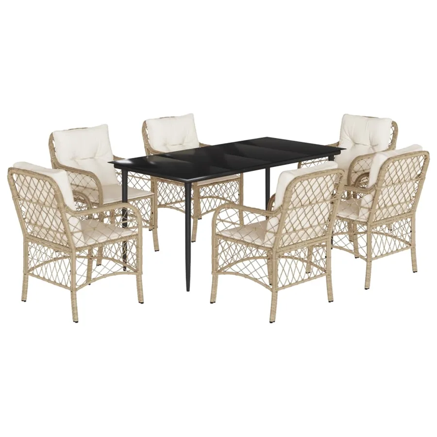 Ensemble à manger de jardin et coussins 7 pcs beige poly rotin - 2