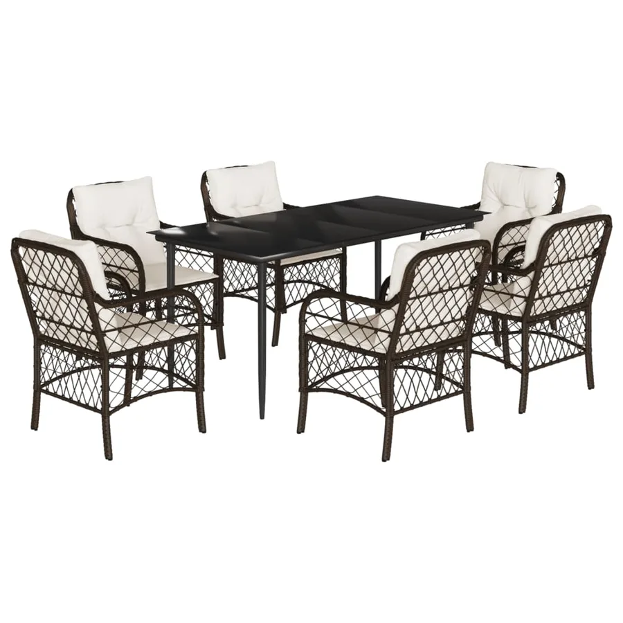 Ensemble à manger de jardin et coussins 7 pcs marron rotin - 2