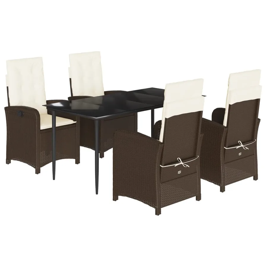 Ensemble à manger de jardin 5 pcs et coussins marron poly rotin - 2