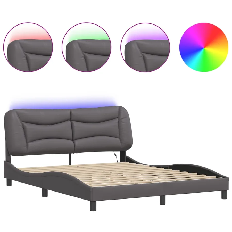 Cadre de lit avec LED sans matelas Hvar gris 160x200 cm - 2