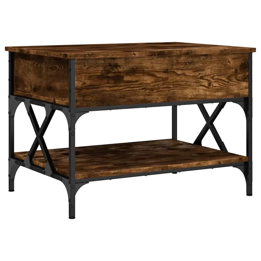 Table basse chêne fumé 70x50x50 cm bois d'ingénierie et métal - 2
