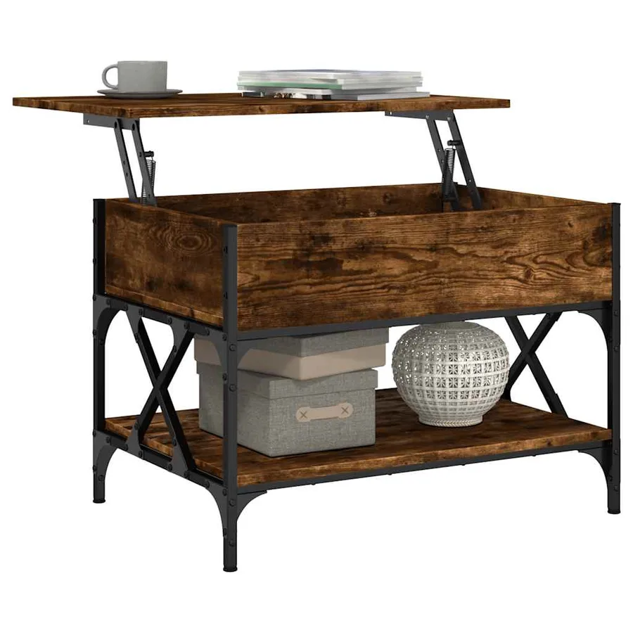 Table basse chêne fumé 70x50x50 cm bois d'ingénierie et métal - 4
