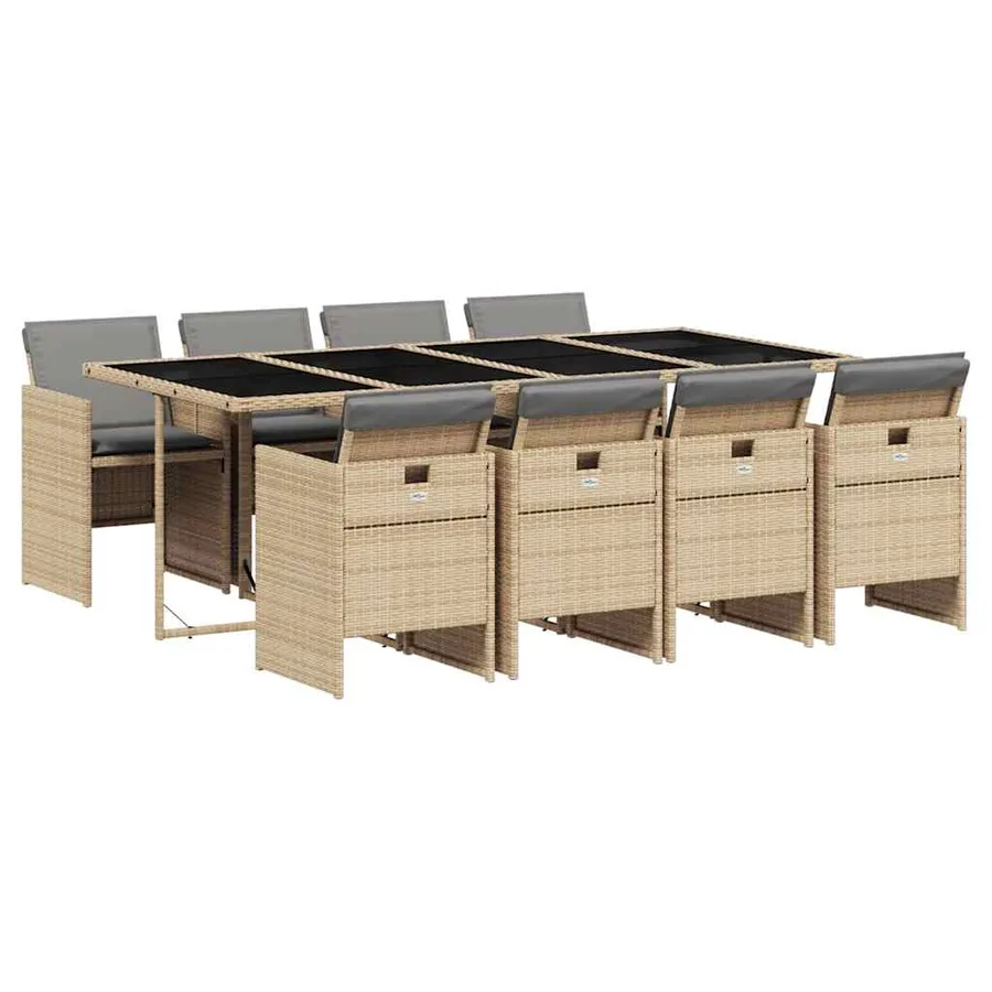 Ensemble à manger de jardin et coussins 9 pcs mélange beige - 2