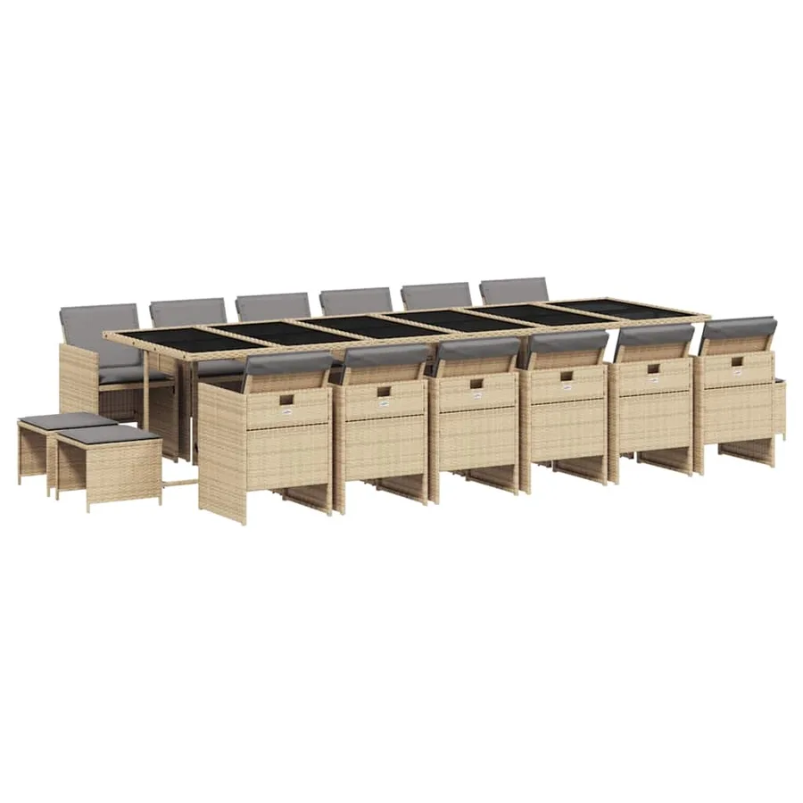 Ensemble à manger de jardin et coussins 17 pcs mélange beige - 2