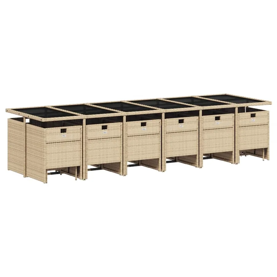 Ensemble à manger de jardin et coussins 17 pcs mélange beige - 3