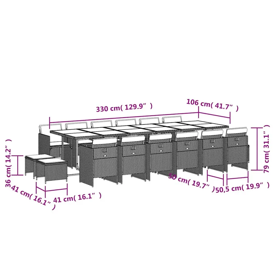 Ensemble à manger de jardin et coussins 17 pcs mélange beige - 6