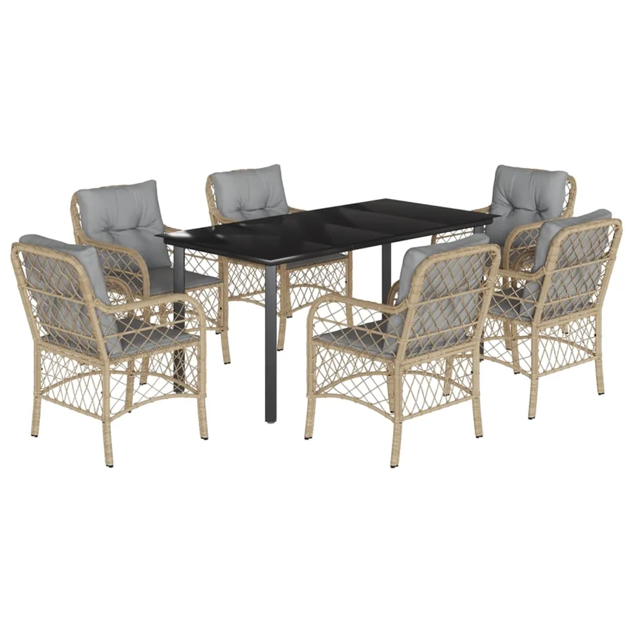 Ensemble à manger de jardin coussins 7 pcs mélange beige rotin - 2