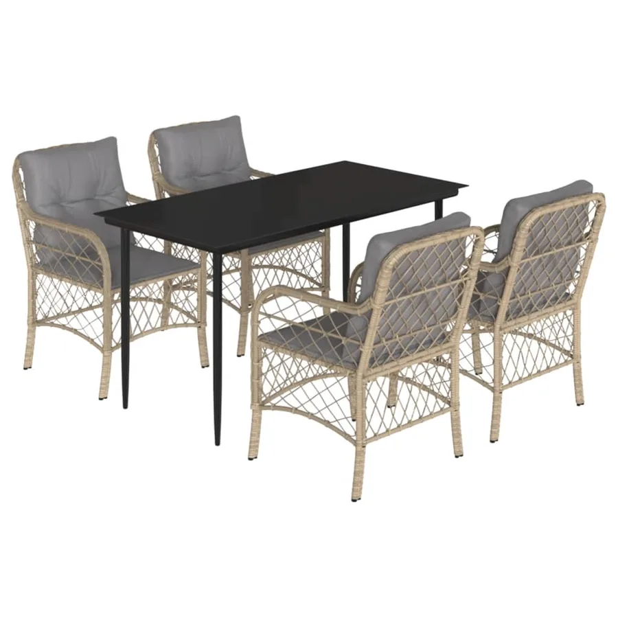 Ensemble à manger de jardin coussins 5 pcs mélange beige rotin - 2