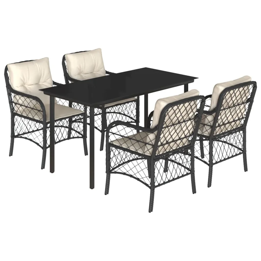 Ensemble à manger de jardin coussins 5pcs Noir Résine tressée - 2