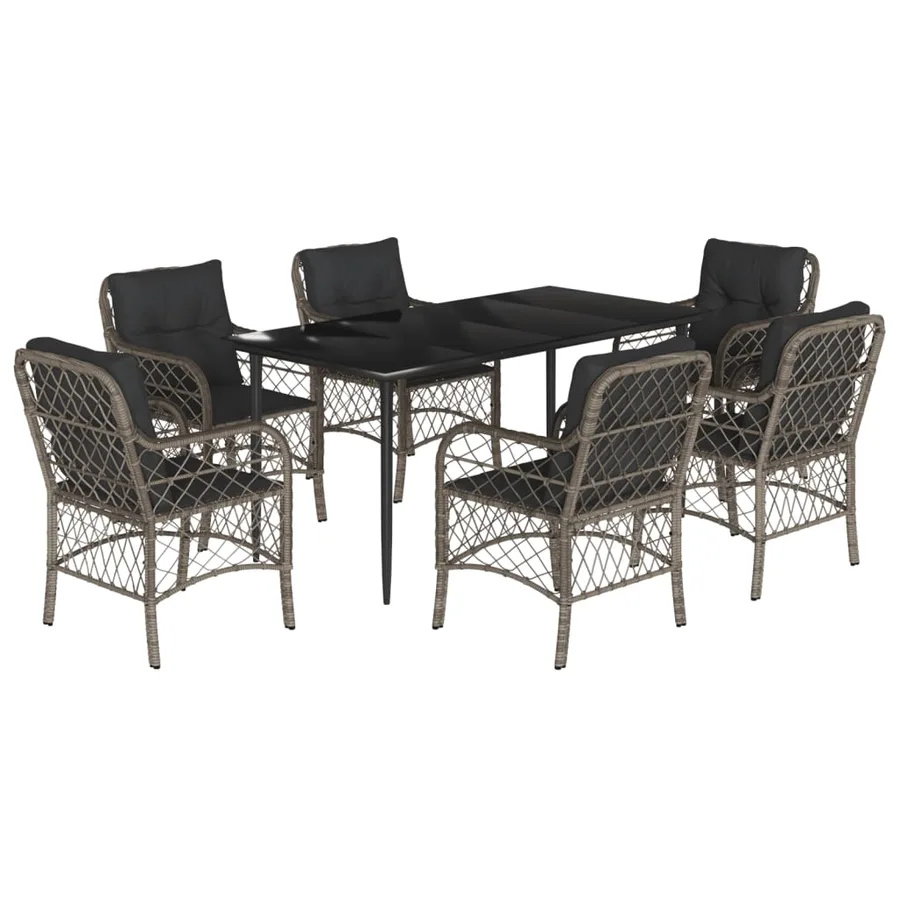 Ensemble à manger de jardin et coussins 7 pcs gris rotin - 2