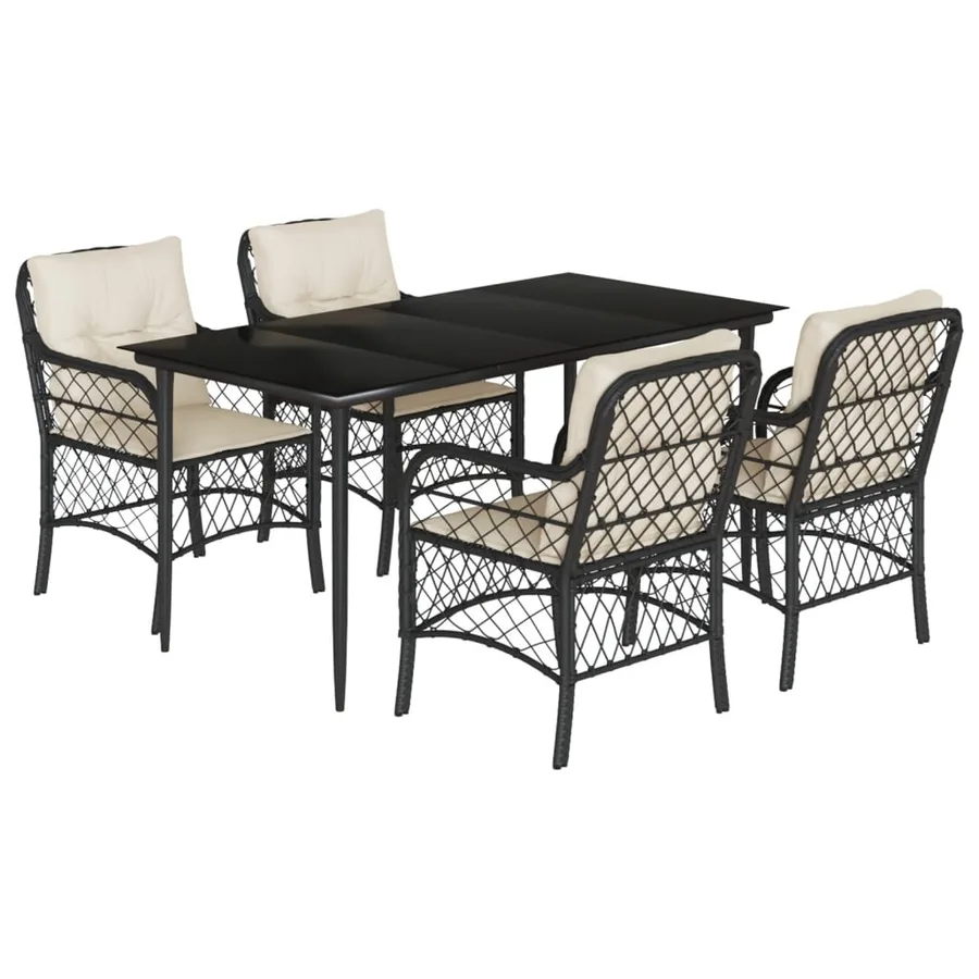 Ensemble à manger de jardin coussins 5pcs Noir Résine tressée - 2
