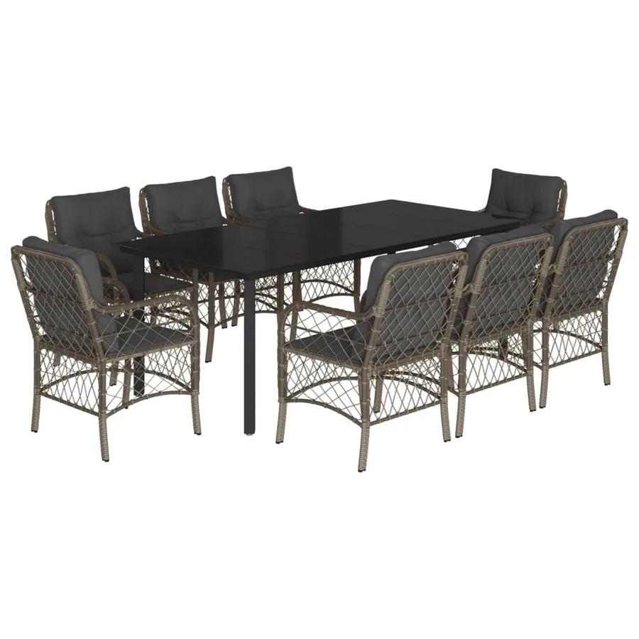 Ensemble à manger de jardin 9 pcs coussins gris résine tressée - 2
