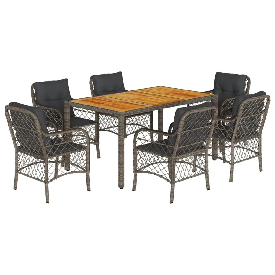 Ensemble à manger de jardin et coussins 7 pcs gris rotin - 2
