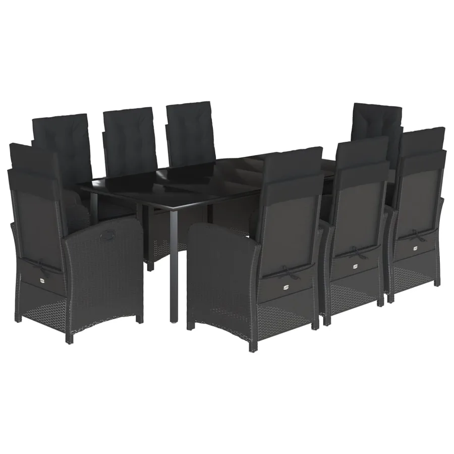 Ensemble à manger de jardin 9pcs coussins noir résine tressée - 2