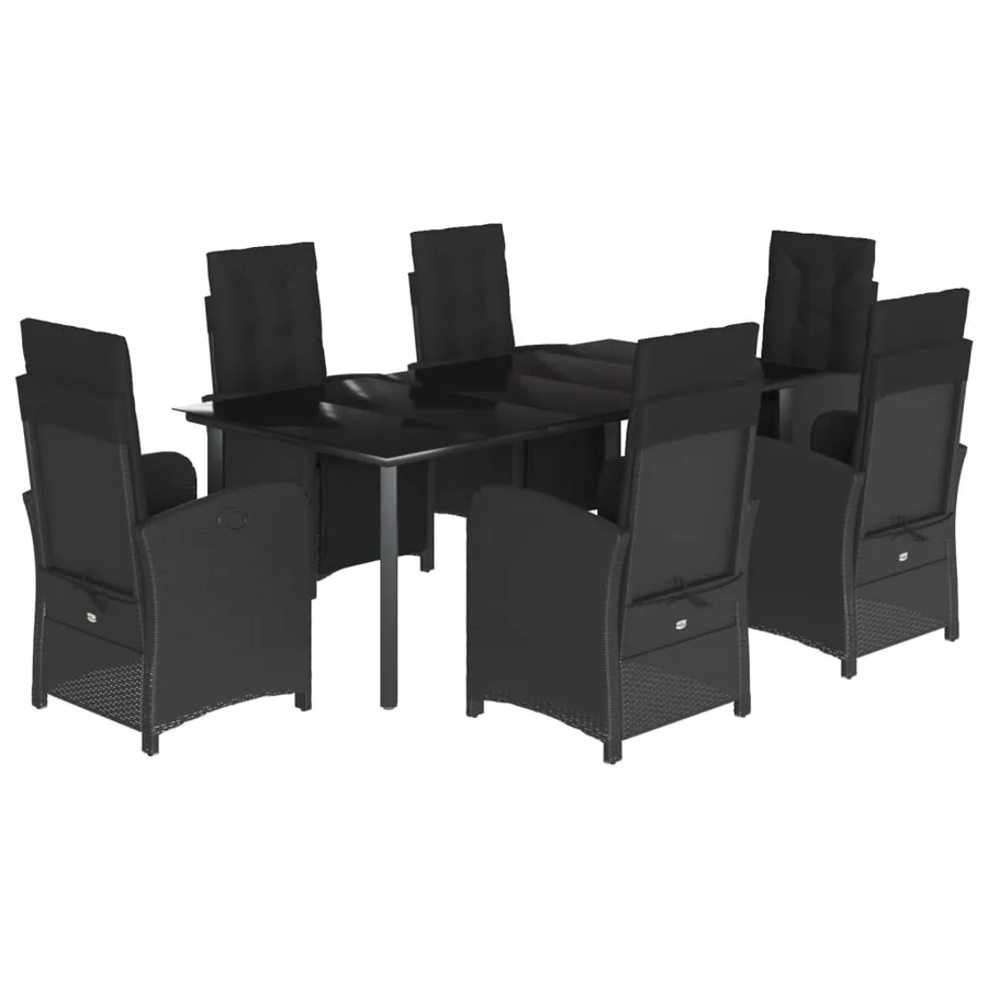 Ensemble à manger de jardin coussins 7pcs Noir Résine tressée - 2