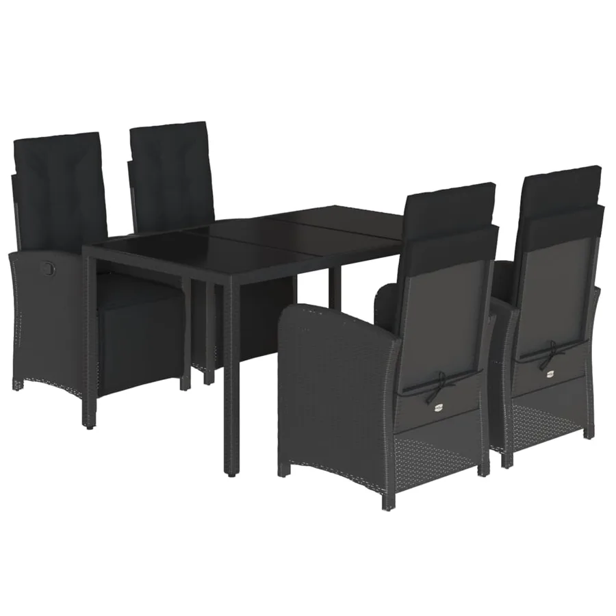 Ensemble à manger de jardin coussins 5pcs Noir Résine tressée - 2