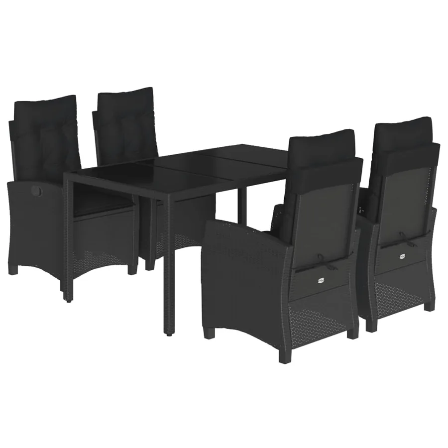 Ensemble à manger de jardin coussins 5pcs Noir Résine tressée - 2