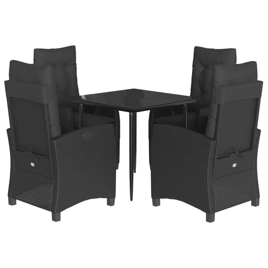 Ensemble à manger de jardin coussins 5pcs Noir Résine tressée - 2