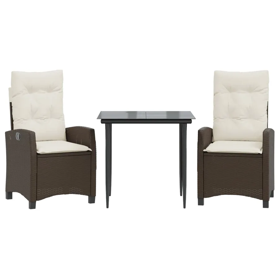 Ensemble à manger de jardin 3 pcs et coussins marron poly rotin - 2