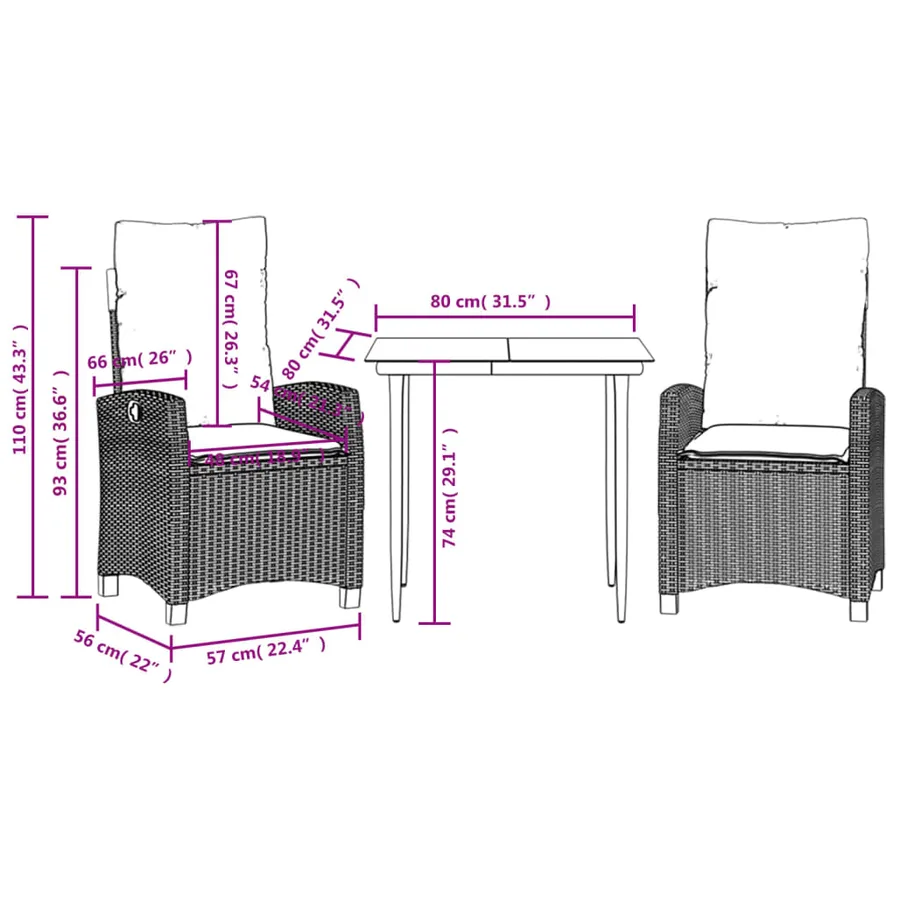 Ensemble à manger de jardin 3 pcs et coussins marron poly rotin - 9