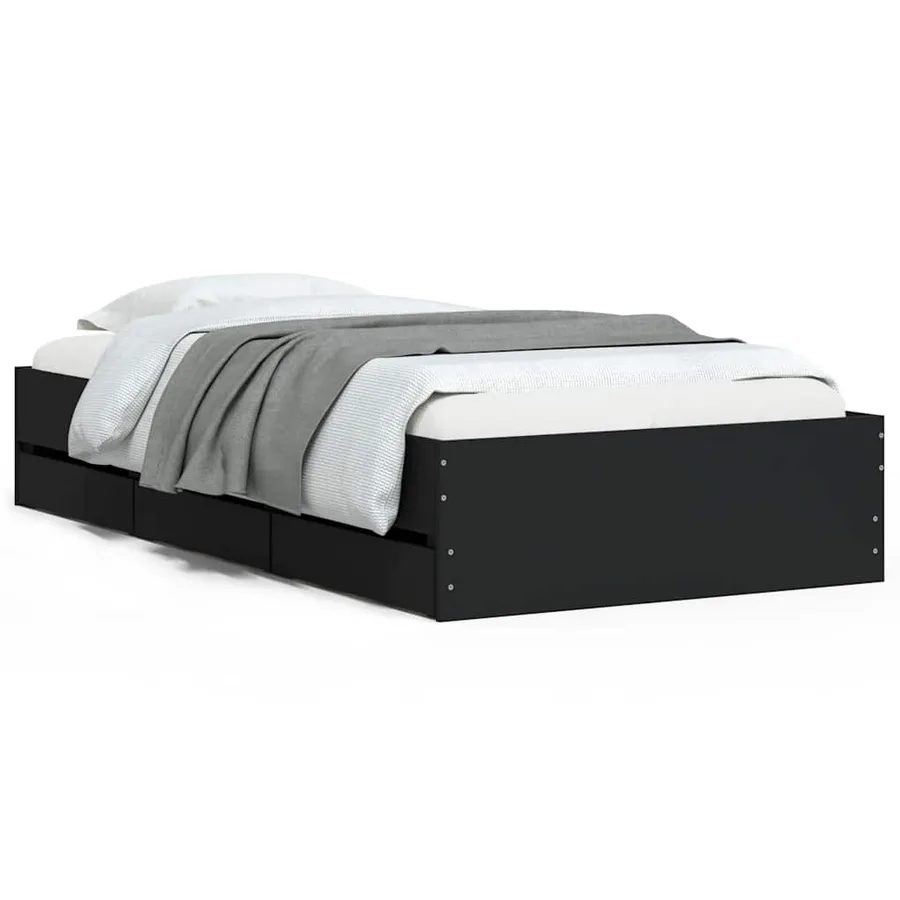 Cadre de lit avec tiroirs sans matelas noir 90x190 cm - 2