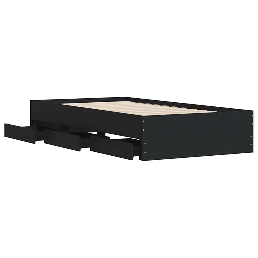 Cadre de lit avec tiroirs sans matelas noir 90x190 cm - 5