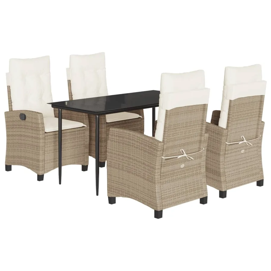 Ensemble à manger de jardin avec coussins 5pcs Beige poly rotin - 2