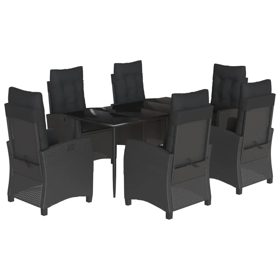 Ensemble à manger de jardin coussins 7pcs Noir Résine tressée - 2