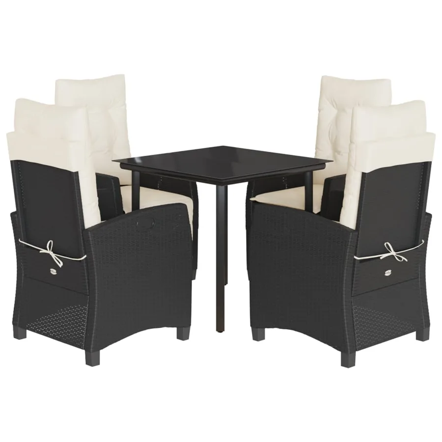 Ensemble à manger de jardin coussins 5pcs Noir Résine tressée - 2