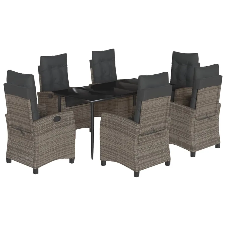 Ensemble à manger de jardin et coussins 7 pcs gris rotin - 2