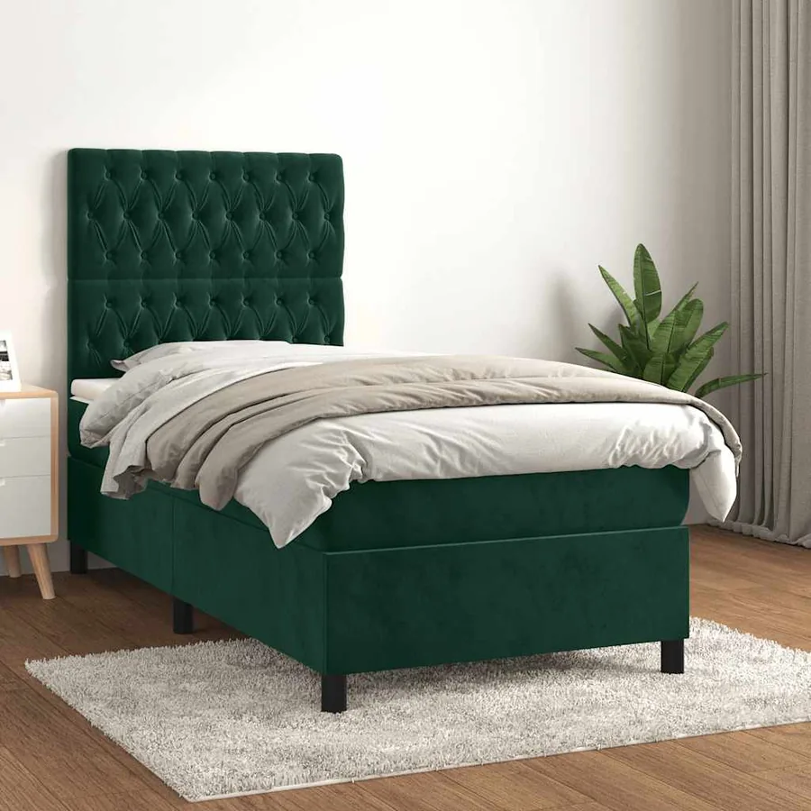 Sommier à lattes de lit avec matelas Vert foncé 90x190 cm