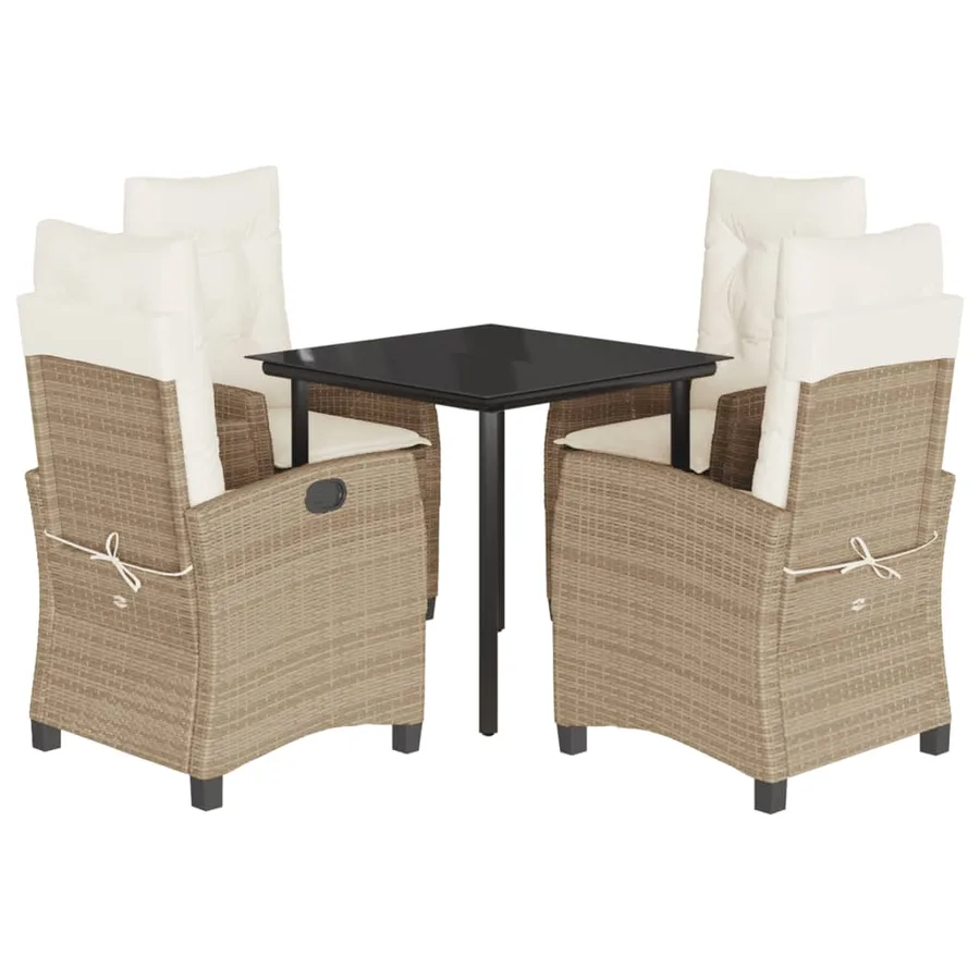 Ensemble à manger de jardin avec coussins 5pcs Beige poly rotin - 2
