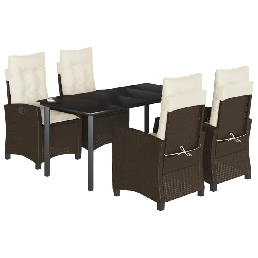 Ensemble à manger de jardin 5 pcs et coussins marron poly rotin - 2