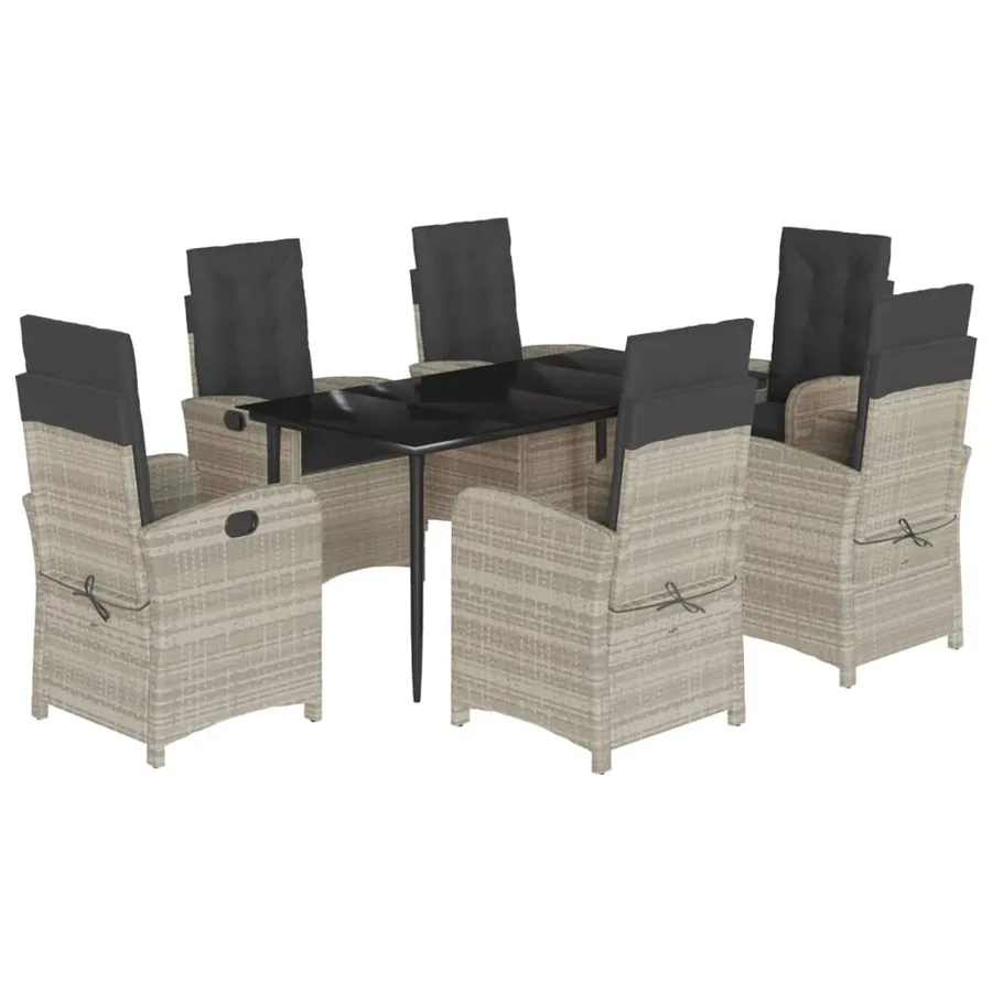 Ensemble à manger de jardin et coussins 7 pcs gris clair rotin - 2