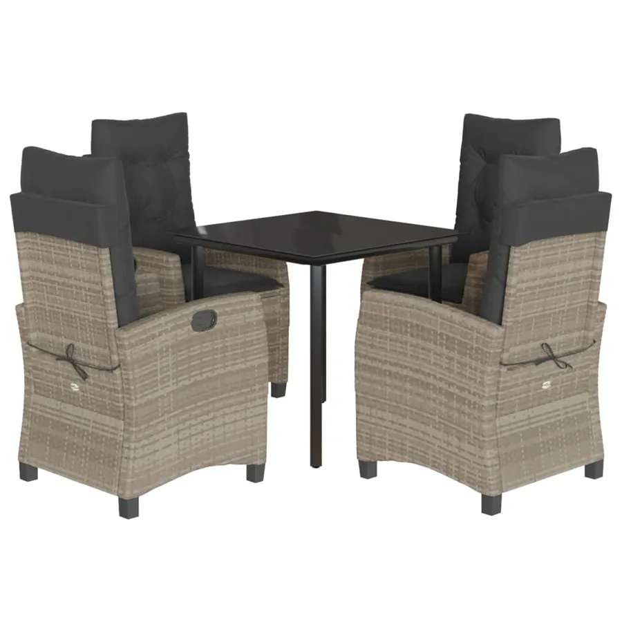 Ensemble à manger de jardin et coussins 5 pcs gris clair rotin - 2
