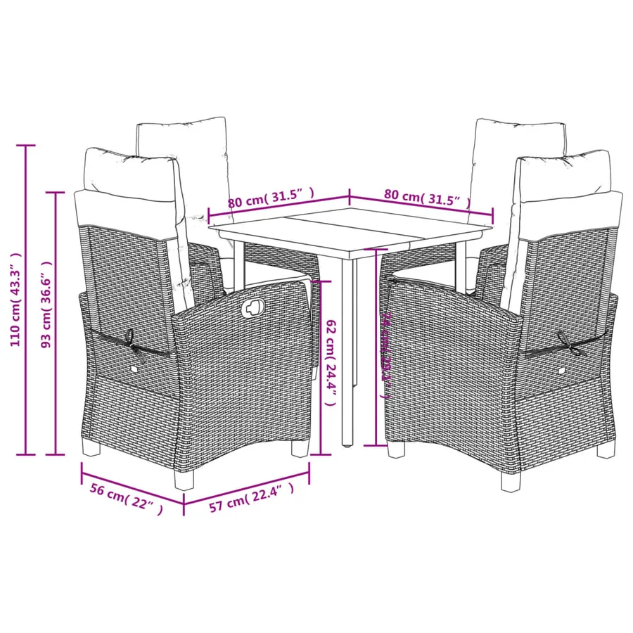 Ensemble à manger de jardin et coussins 5 pcs gris clair rotin - 9