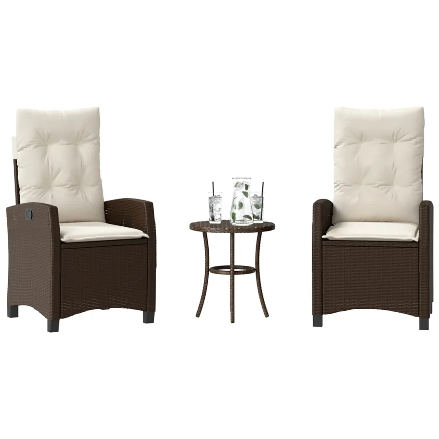 Ensemble de bistro 3 pcs avec coussins marron résine tressée