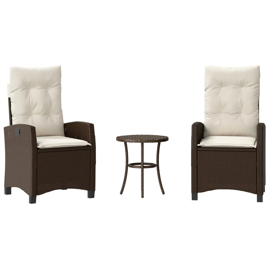 Ensemble de bistro 3 pcs avec coussins marron résine tressée - 2