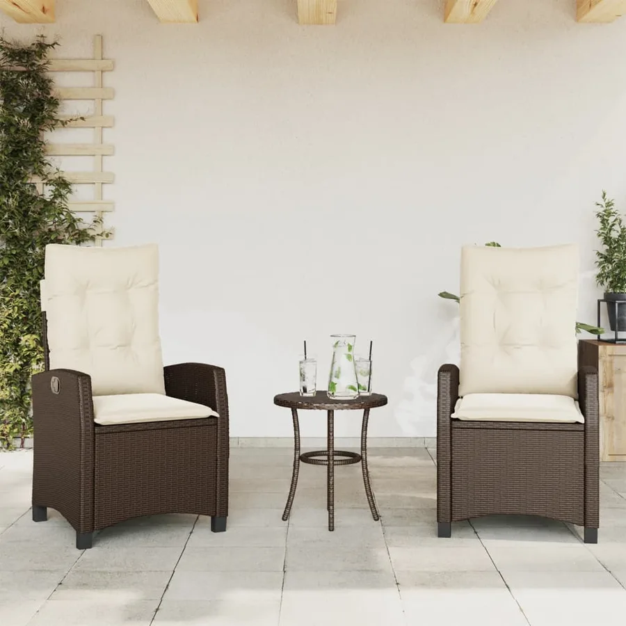 Ensemble de bistro 3 pcs avec coussins marron résine tressée - 3