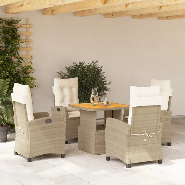 Ensemble à manger de jardin avec coussins 5pcs Beige poly rotin
