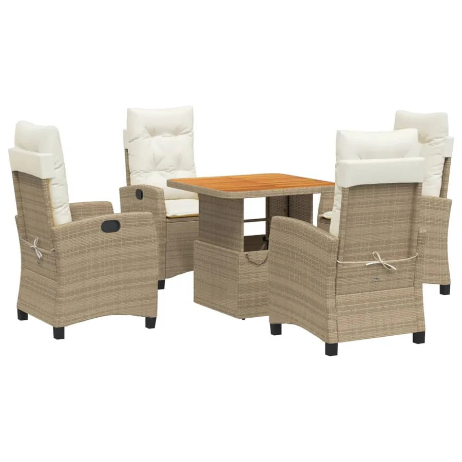 Ensemble à manger de jardin avec coussins 5pcs Beige poly rotin - 2