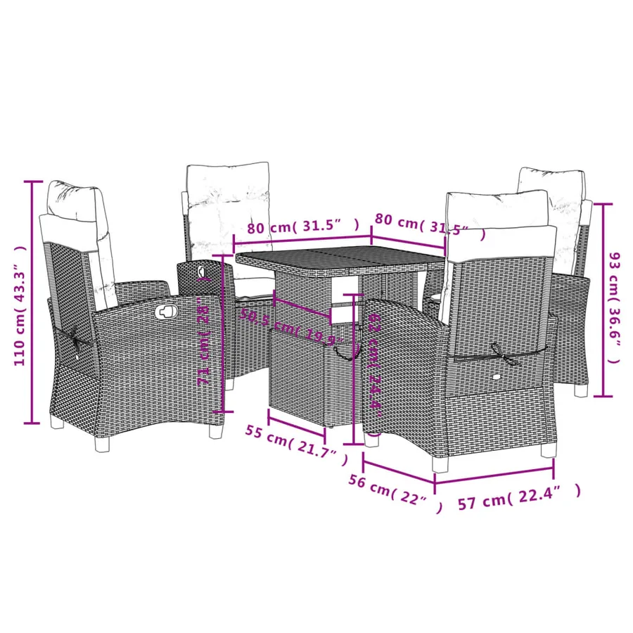 Ensemble à manger de jardin avec coussins 5pcs Beige poly rotin - 8